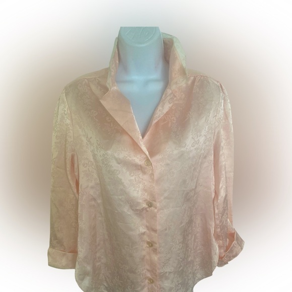 Vintage Christian Dior Shell Pink Lingerie Notched Collar Blouse- M shellpink , - Picture 1 of 5